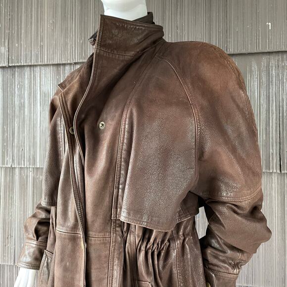 Vintage 80s Wilson’s 100% Leather Cinched Waist Mid Length Classic Jacket Size L - Picture 2 of 15